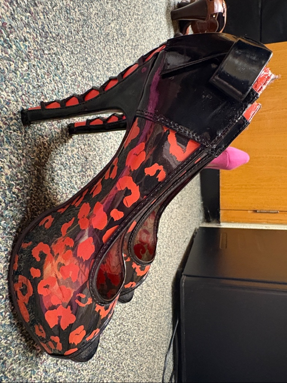 Iron fist red Leopard Print Peep-Toe Platform Stiletto Heels